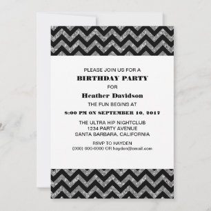 Silver Chevron Glitter Birthday Party Invite Kaart