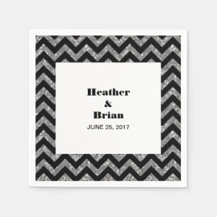 Silver Chevron Glitter Paper Napkins Servetten