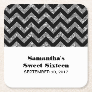 Silver Chevron Glitter Sweet 16 Onderzetters