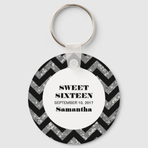 Silver Chevron Glitter Sweet 16 Sleutelhanger