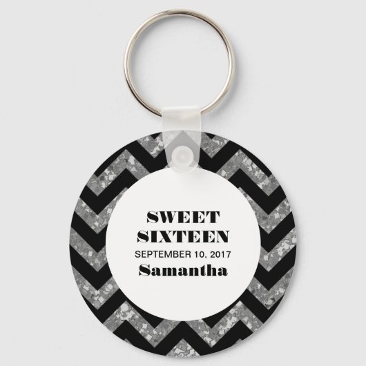 Silver Chevron Glitter Sweet 16 Sleutelhanger (Voorkant)