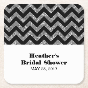 Silver Chevron Glitter Vrijgezellenfeest Paper Ond Vierkante Kartonnen Onderzetter