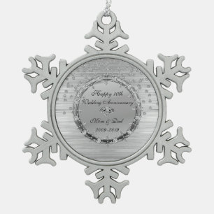 Silver Chic Diamonds 10e trouwdagjubileum Tin Sneeuwvlok Ornament
