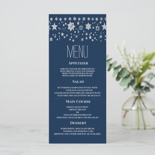 Silver Chirstmas fée lumière hiver Mariage Menu (Debout devant)