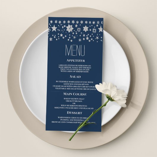 Silver Chirstmas fée lumière hiver Mariage Menu