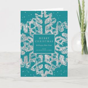 Silver Christmas Glitter Snowflake Corporate Blauw Feestdagen Kaart