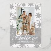Silver Christmas Photo Believe Foil Carte de vacan (Recto)