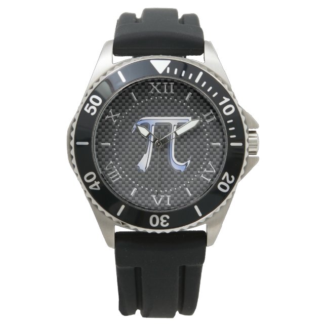 Silver Chrome als Pi-symbool op koolstof Horloge (Voorkant)
