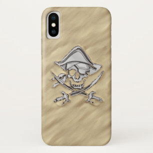 Silver Chrome als Pirate Skull in het zand iPhone X Hoesje