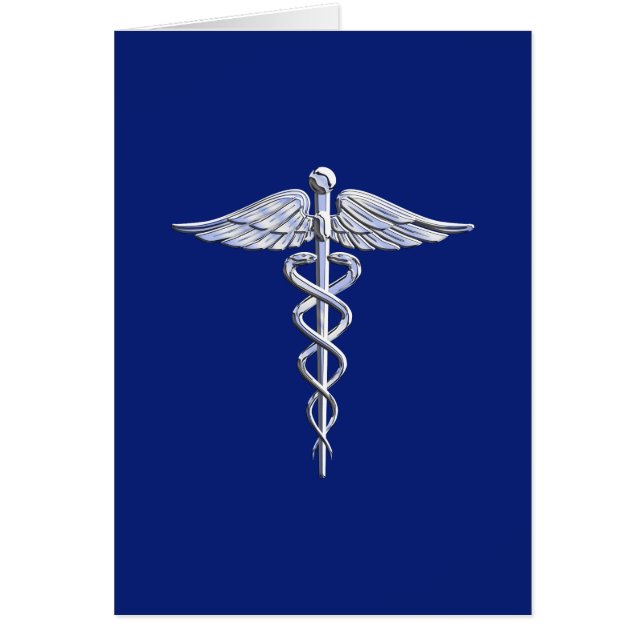 Silver Chrome Caduceus Medical Symbool op Navy Blu (Voorkant)