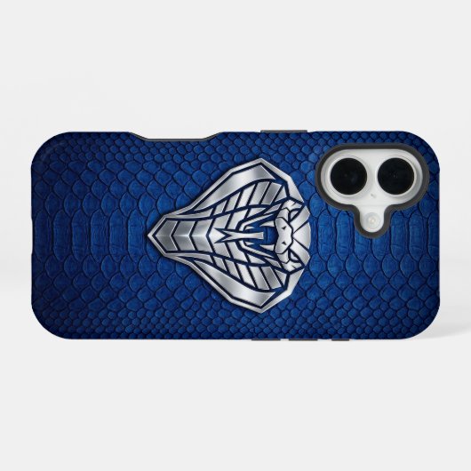 Silver Chrome Geometric Cobra Blue Python iPhone 16 Hoesje (Achterkant horizontaal)