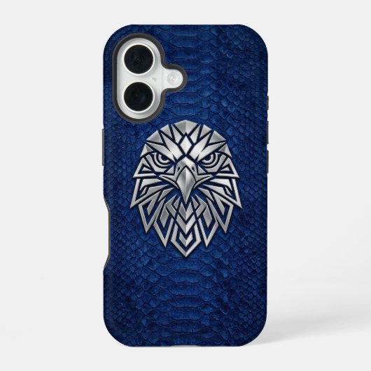 Silver Chrome Geometric Eagle Blue Python iPhone 16 Hoesje (Achterkant)