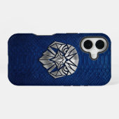 Silver Chrome Geometric Eagle Head Blue Python iPhone 16 Hoesje (Achterkant horizontaal)