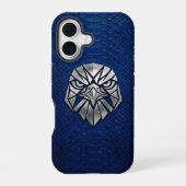 Silver Chrome Geometric Eagle Head Blue Python  iPhone 16 Hoesje (Achterkant)