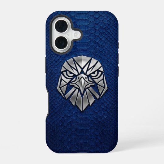 Silver Chrome Geometric Eagle Head Blue Python iPhone 16 Hoesje (Achterkant)