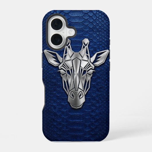 Silver Chrome Geometric Giraffe Blue Python iPhone 16 Hoesje (Achterkant)