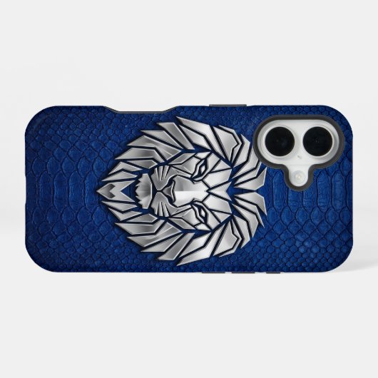 Silver Chrome Geometric Lion Blue Python iPhone 16 Hoesje (Achterkant horizontaal)