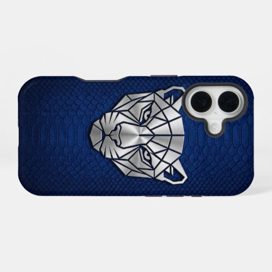 Silver Chrome Geometric Panther Blue Python iPhone 16 Hoesje (Achterkant horizontaal)