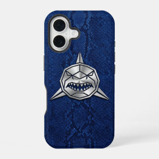 Silver Chrome Geometric Shark Blue Python iPhone 16 Hoesje