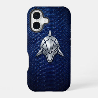 Silver Chrome Geometric Shark Blue Python iPhone 16 Hoesje