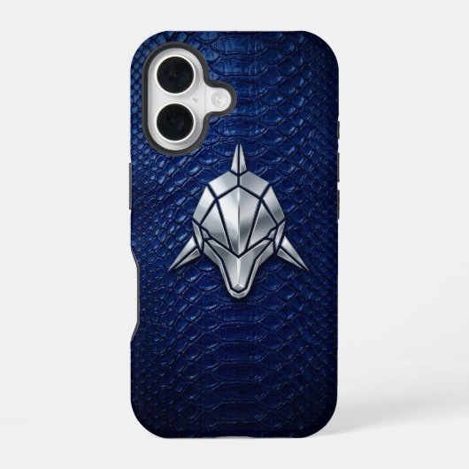 Silver Chrome Geometric Shark Blue Python iPhone 16 Hoesje (Achterkant)
