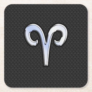 Silver Chrome like Aries Zodiac Sign Vierkante Kartonnen Onderzetter