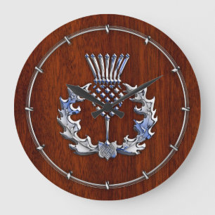 Silver Chrome over Mahogany Wood Scottish Thistle Grote Klok