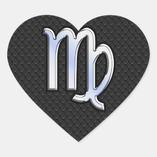 Silver Chrome Virgo Zodiab Sign on slangenhuid Hart Sticker