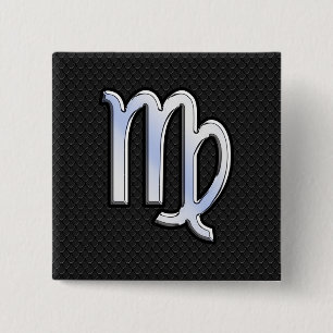 Silver Chrome Virgo Zodiab Sign on slangenhuid Vierkante Button 5,1 Cm