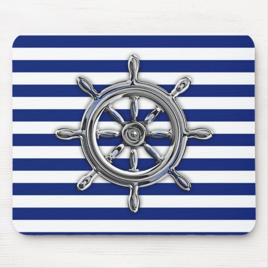 Silver Chrome Wheel op Nautical Stripes Muismat (Voorkant)