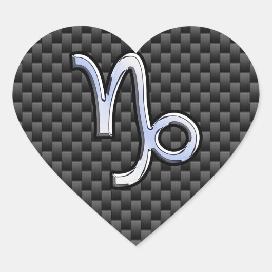 Silver Chrome zoals Capricorn Symbol Carbon Fibre Hart Sticker (Voorkant)