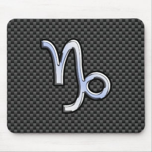 Silver Chrome zoals Capricorn Symbol Carbon Fibre Muismat