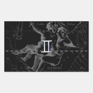 Silver Chrome zoals Gemini Zodiac Sign on Hevelius Rechthoekige Sticker