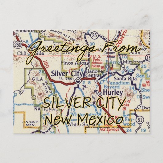 Silver City NM  Map Briefkaart (Voorkant)