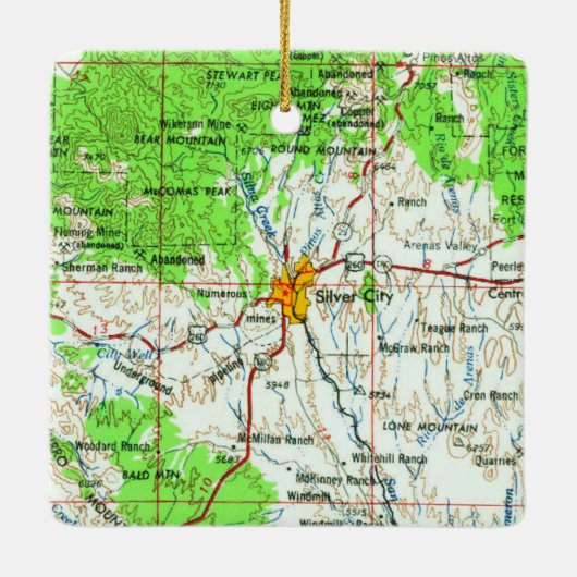 Silver City NM Topo Map Keramisch Ornament (Achterkant)