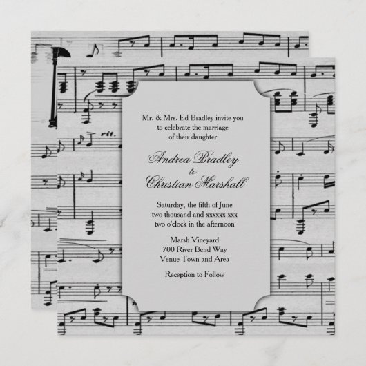 Silver Classic Music Theme Faire-part de mariage (Devant / Derrière)