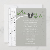 Silver Cloud Birch Birds Wedding Invite Kaart (Voorkant)