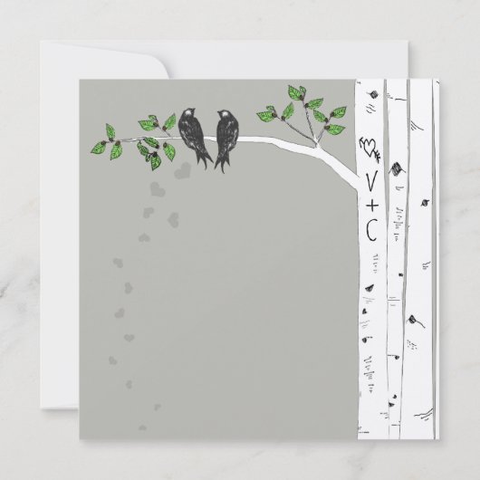 Silver Cloud Birch  Birds Wedding Invite Kaart (Achterkant)