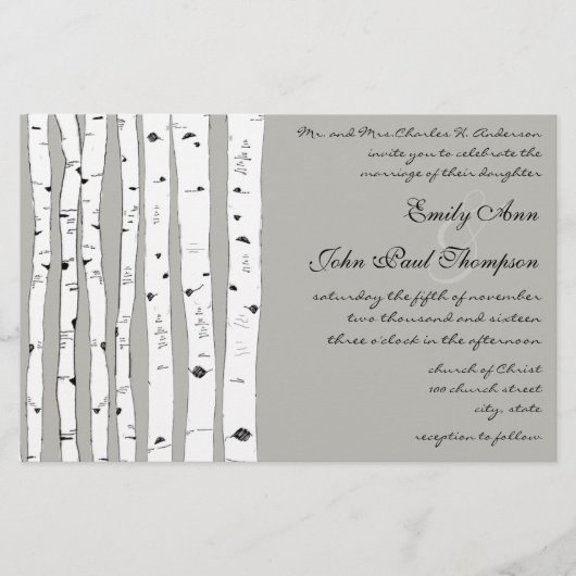 Silver Cloud Birch Tree Wedding Invitations (Voorkant)
