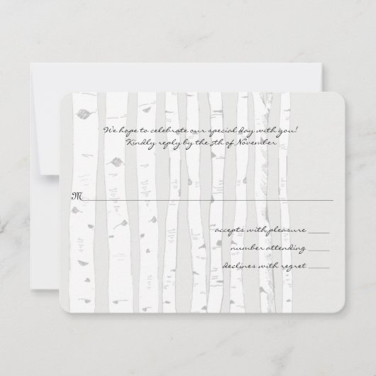 Silver Cloud Birch Tree Wedding Response Card RSVP Kaartje (Voorkant)