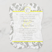 Silver Cloud Gray Damask Yellow Weduwuitnodiging Kaart (Voorkant / Achterkant)