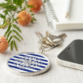 Silver Compass op Nautical Stripes Sleutelhanger (Zijkant)