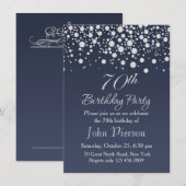 Silver confetti 70th Birthday Party Invitation Kaart (Voorkant / Achterkant)
