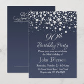Silver confetti 90th Birthday Party Invitation Kaart (Voorkant / Achterkant)