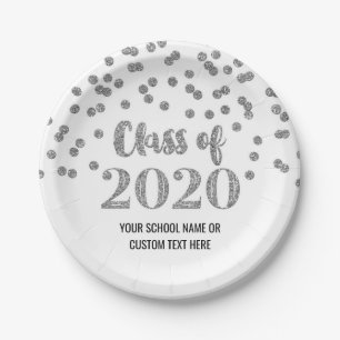 Silver Confetti Afstuderen 2020 Papieren Bordje