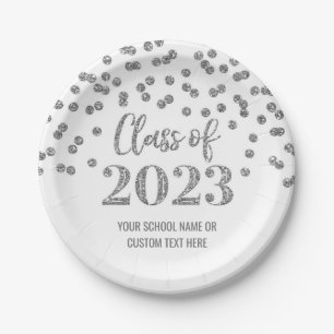 Silver Confetti Afstuderen 2023 Papieren Borden Bordje