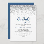 Silver Confetti BabyQ Baby shower Barbecue Kaart (Voorkant / Achterkant)