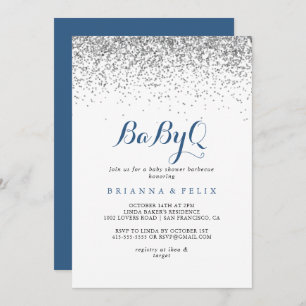 Silver Confetti BabyQ Baby shower Barbecue Kaart