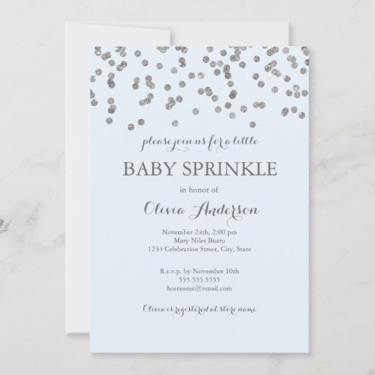 Silver Confetti Blue Baby Sprinkle Invitation Kaart (Voorkant)