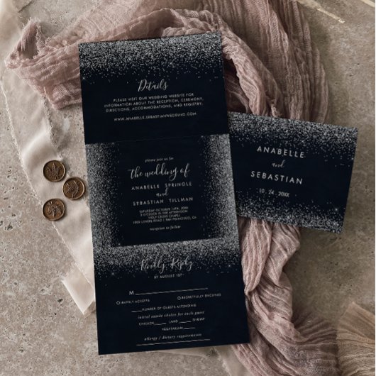 Silver Confetti Calligraphie Triple Mariage